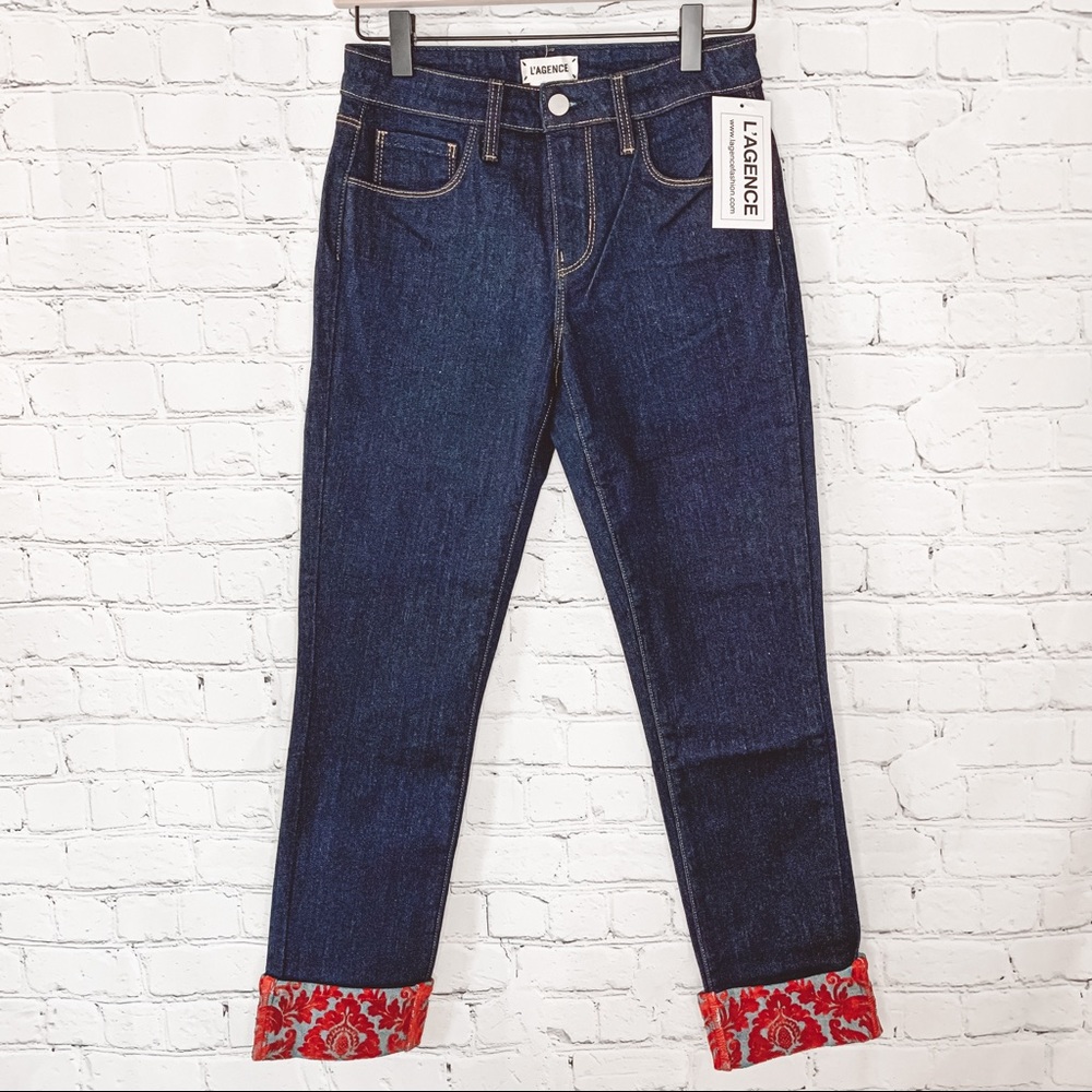 L’AGENCE Patterned Velvet Cuff Jeans Size 25 NWT